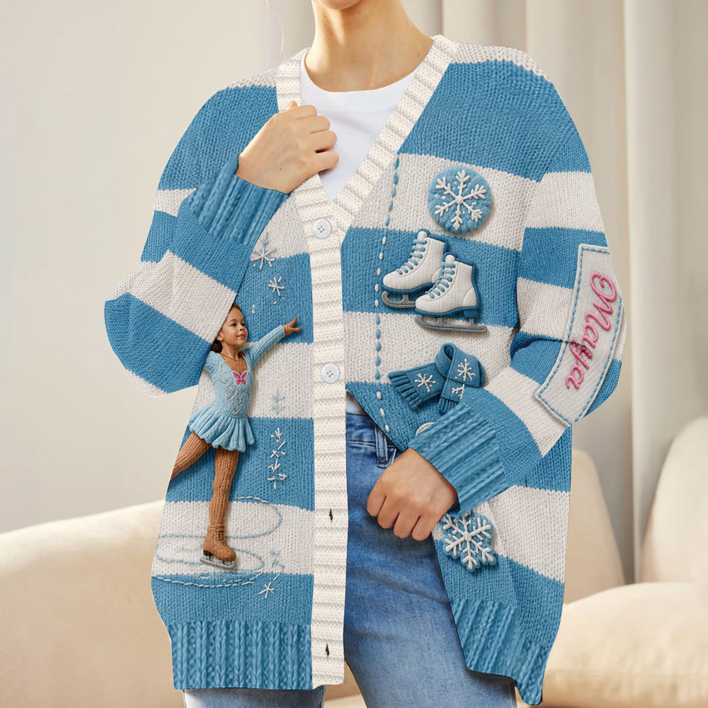 My Soul Is On The Ice - Personalized Ice Skating Cardigan Sweater
