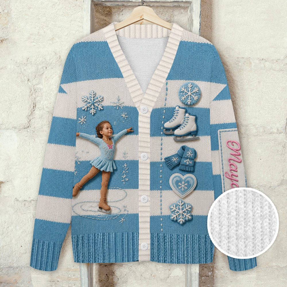 My Soul Is On The Ice - Personalized Ice Skating Cardigan Sweater