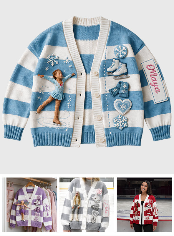 My Soul Is On The Ice - Personalized Ice Skating Cardigan Sweater