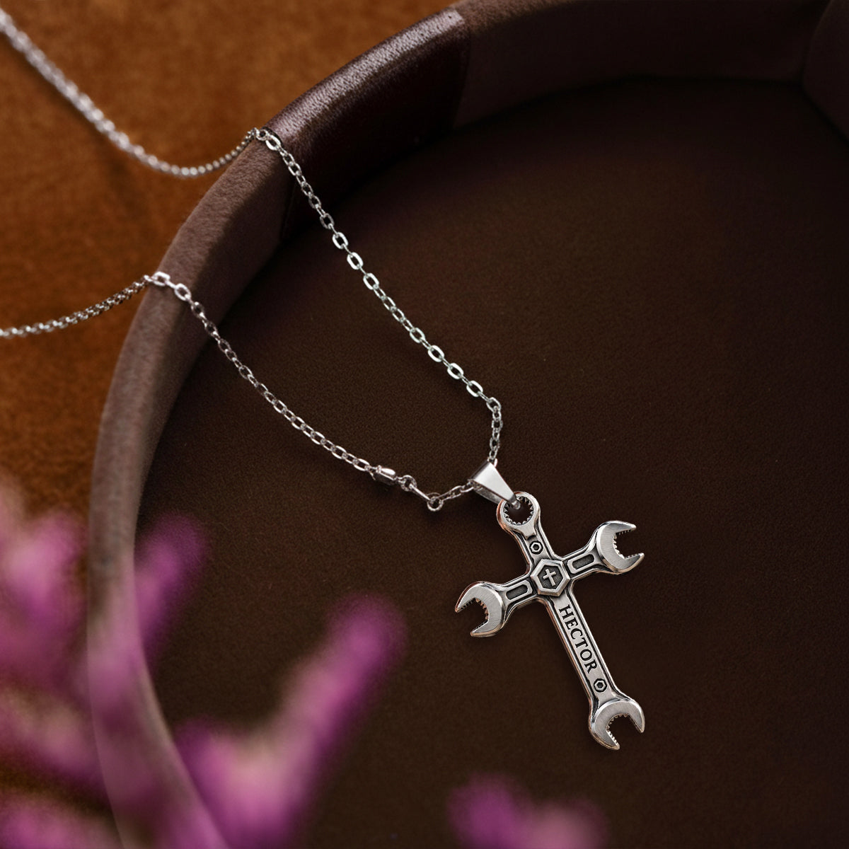 Men' Wrench Cross Necklace - Personalized Mechanic Shaped Metal Pendant Necklace