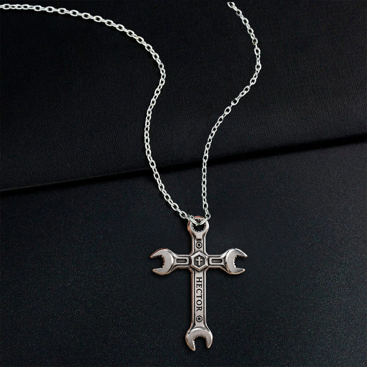 Men' Wrench Cross Necklace - Personalized Mechanic Shaped Metal Pendant Necklace
