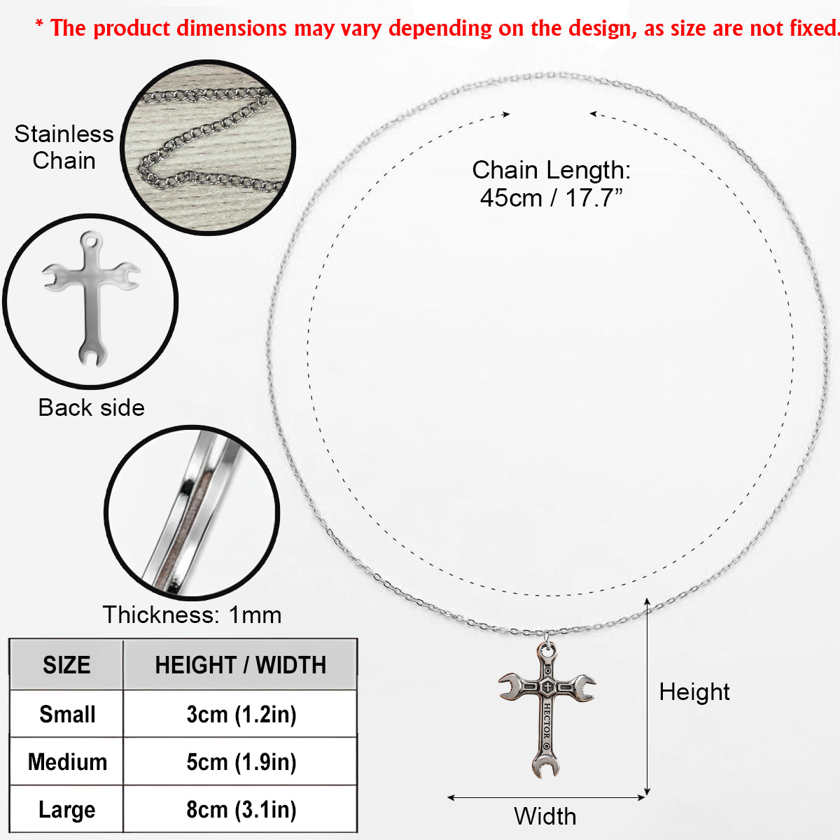 Men' Wrench Cross Necklace - Personalized Mechanic Shaped Metal Pendant Necklace