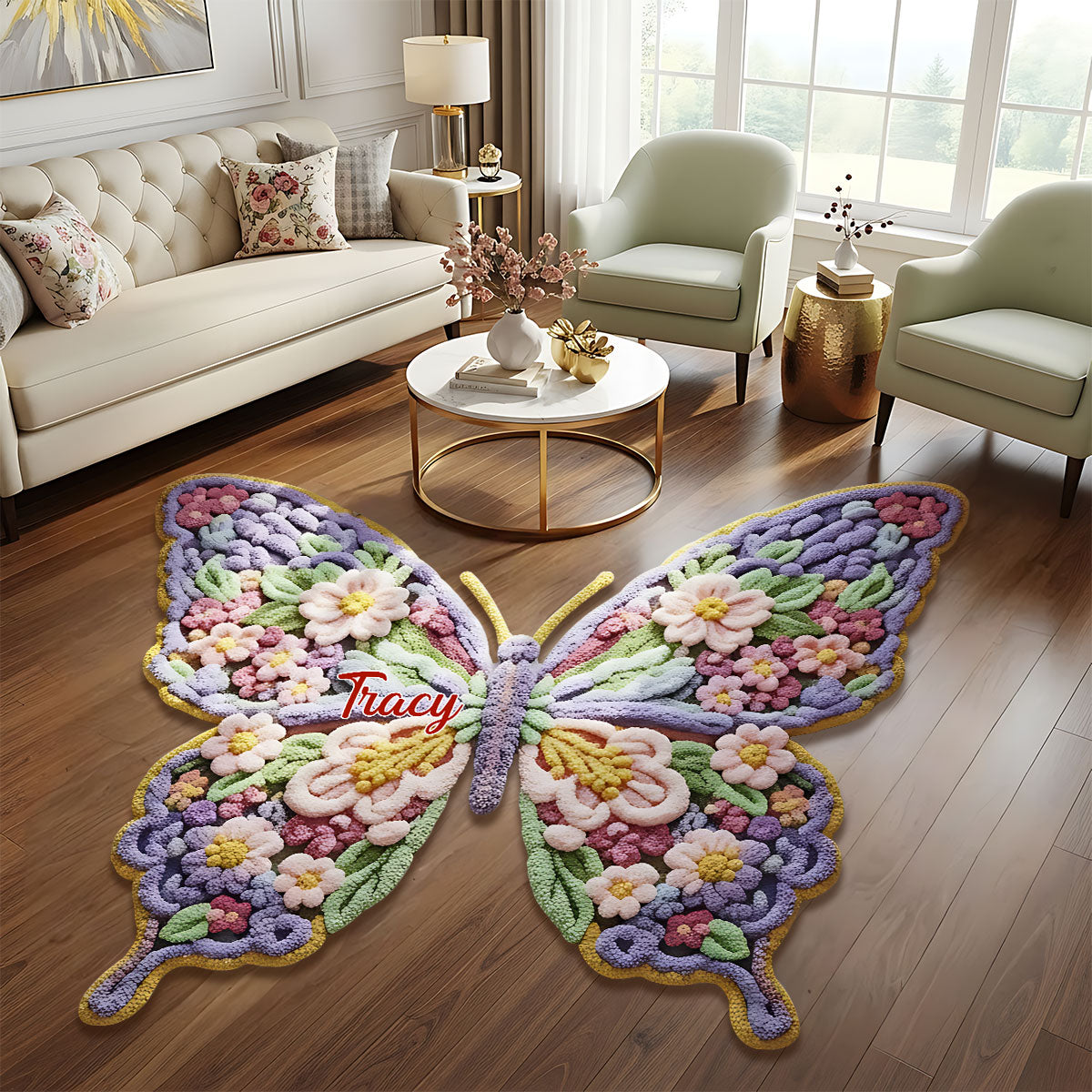 Flower Butterfly - Personalized Butterfly Shaped Doormat/ Rug