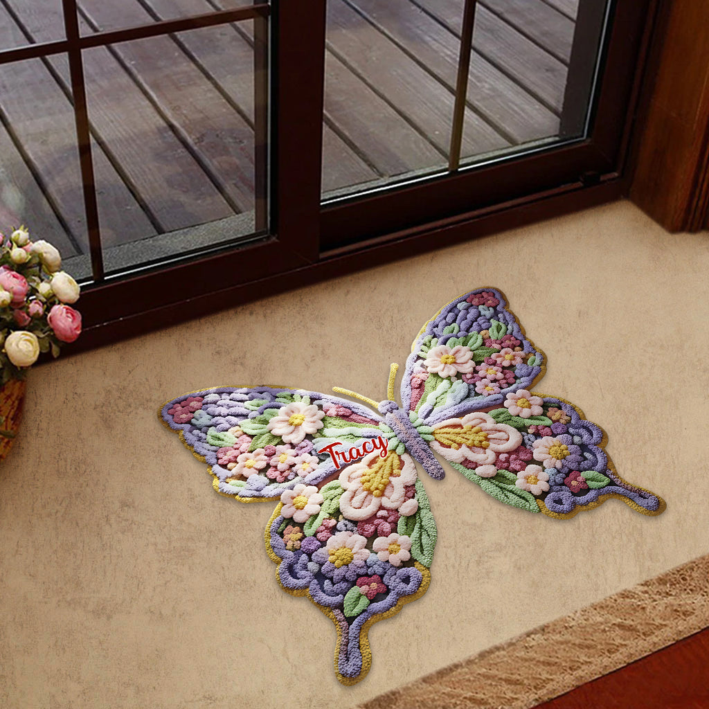 Flower Butterfly - Personalized Butterfly Shaped Doormat/ Rug