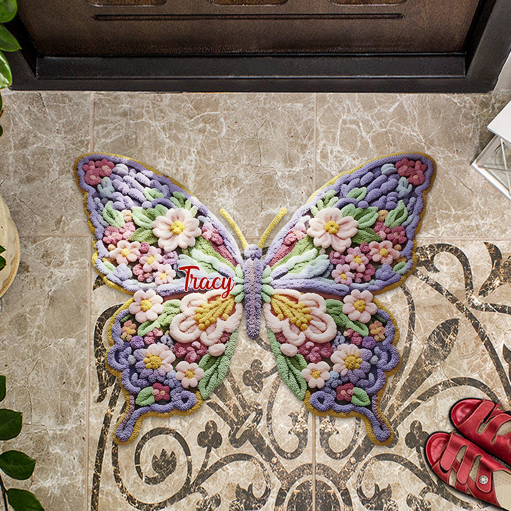 Flower Butterfly - Personalized Butterfly Shaped Doormat/ Rug