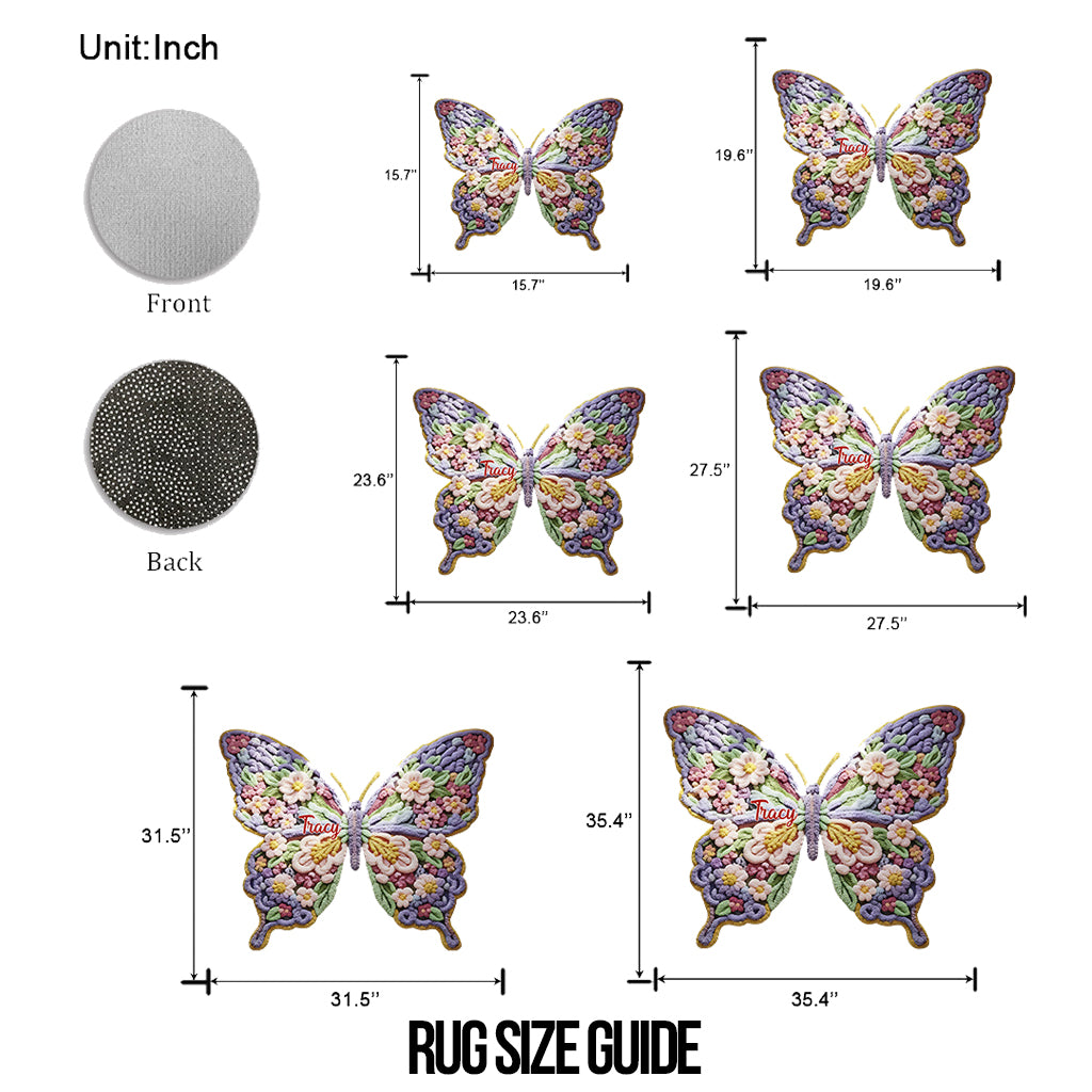 Flower Butterfly - Personalized Butterfly Shaped Doormat/ Rug