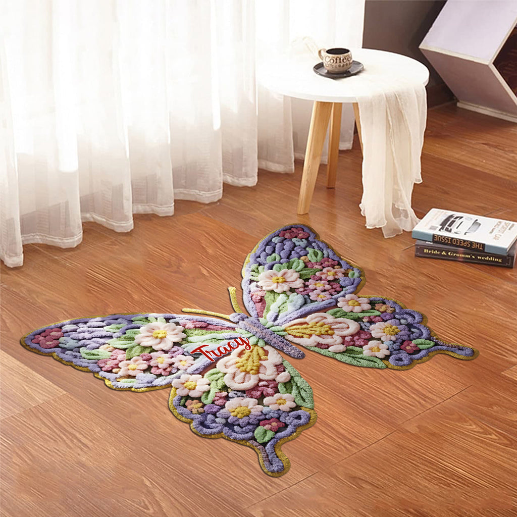 Flower Butterfly - Personalized Butterfly Shaped Doormat/ Rug
