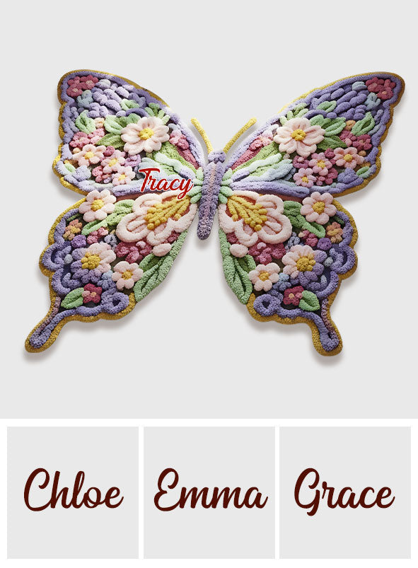 Flower Butterfly - Personalized Butterfly Shaped Doormat/ Rug