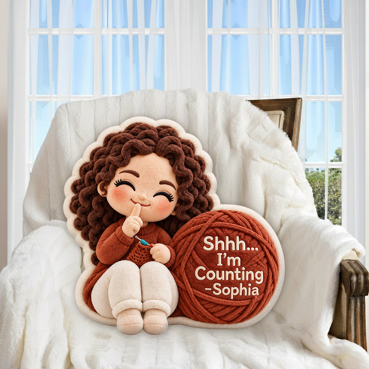 Shhh...I'm Counting - Personalized Crocheting Premium Faux Fur Pillow