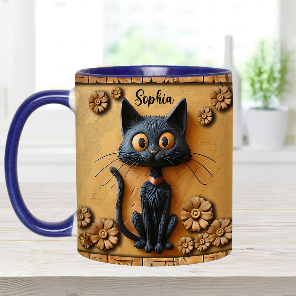 Cute Black Cat - Personalized Black Cat Accent Mug