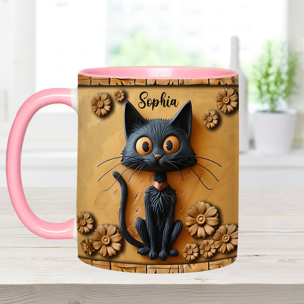 Cute Black Cat - Personalized Black Cat Accent Mug