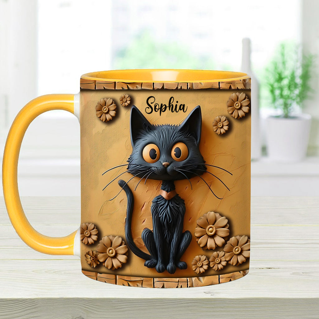 Cute Black Cat - Personalized Black Cat Accent Mug