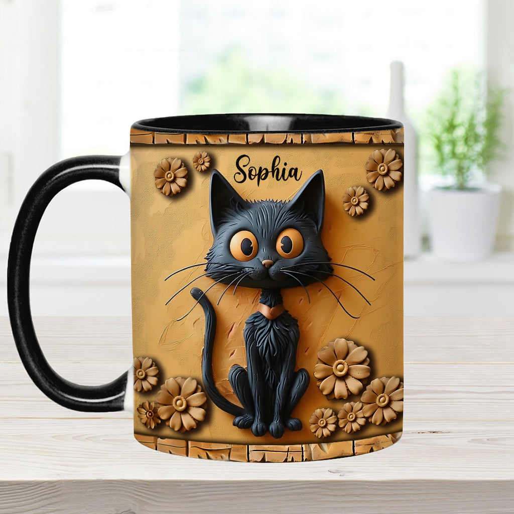 Cute Black Cat - Personalized Black Cat Accent Mug