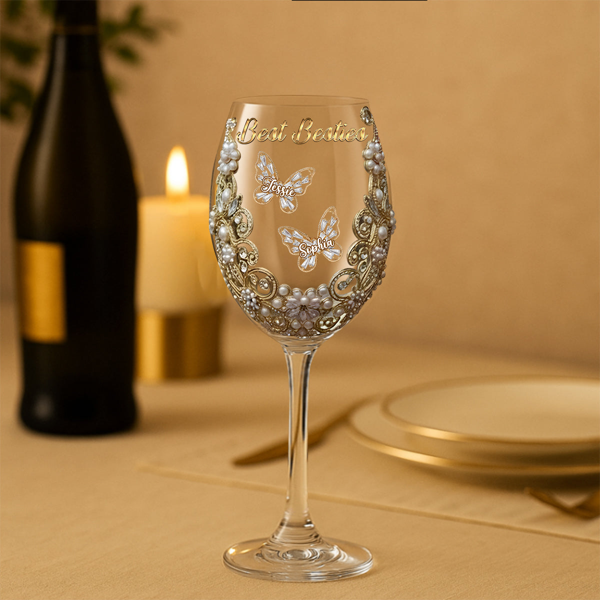 Best Besties - Personalized Bestie Wine Glass With Long Stem