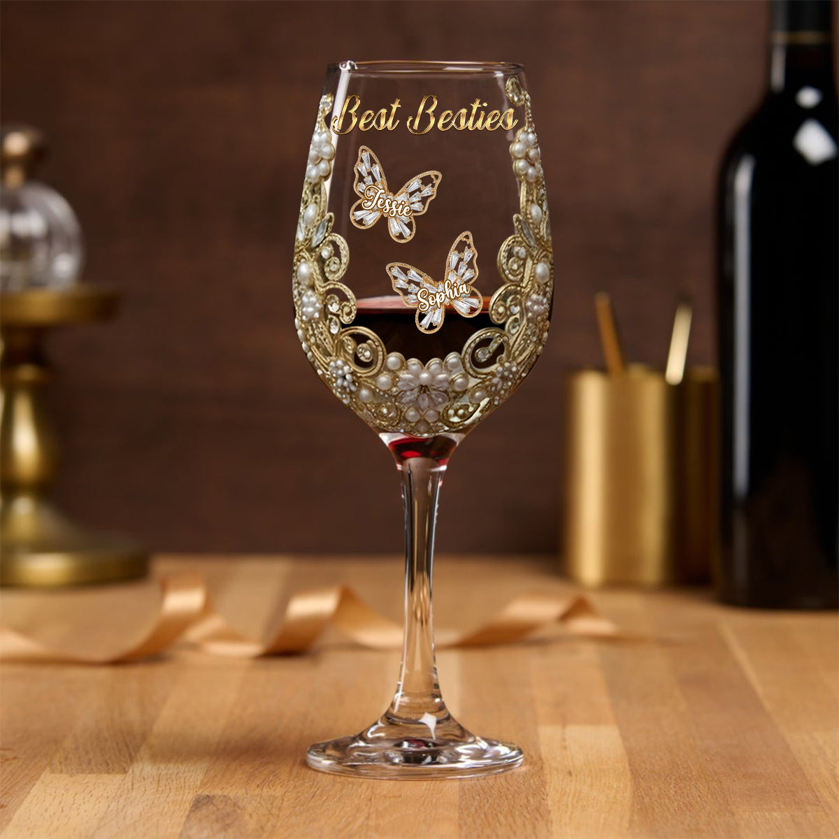 Best Besties - Personalized Bestie Wine Glass With Long Stem