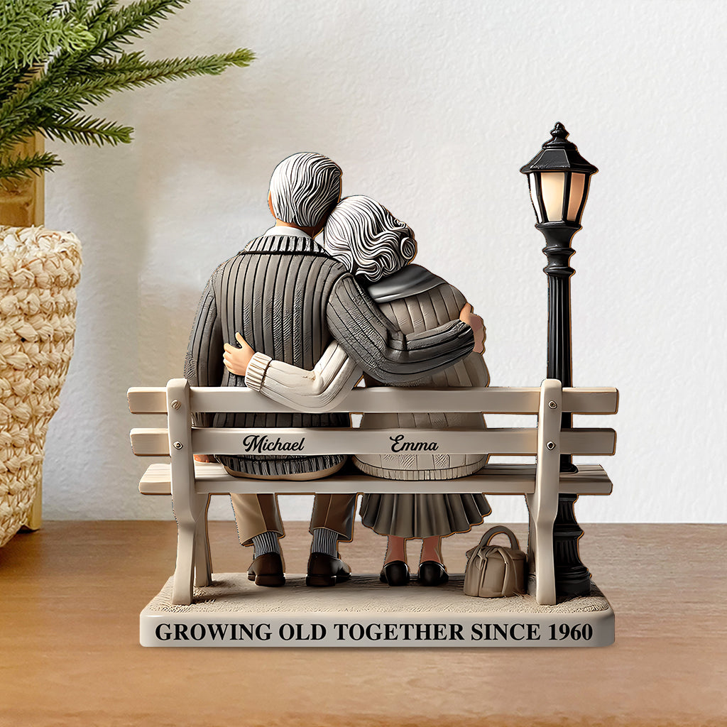 Old Couple Sitting On Bench At The Park - Personalized Couple Custom Shaped Acrylic Plaque