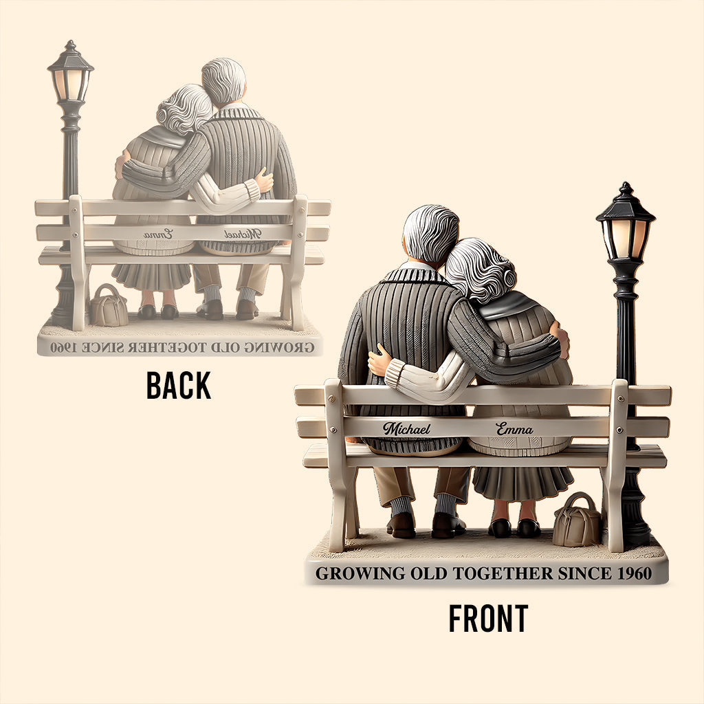 Old Couple Sitting On Bench At The Park - Personalized Couple Custom Shaped Acrylic Plaque