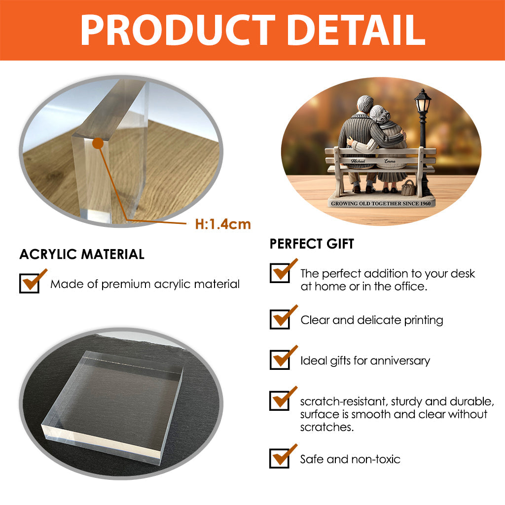 Old Couple Sitting On Bench At The Park - Personalized Couple Custom Shaped Acrylic Plaque