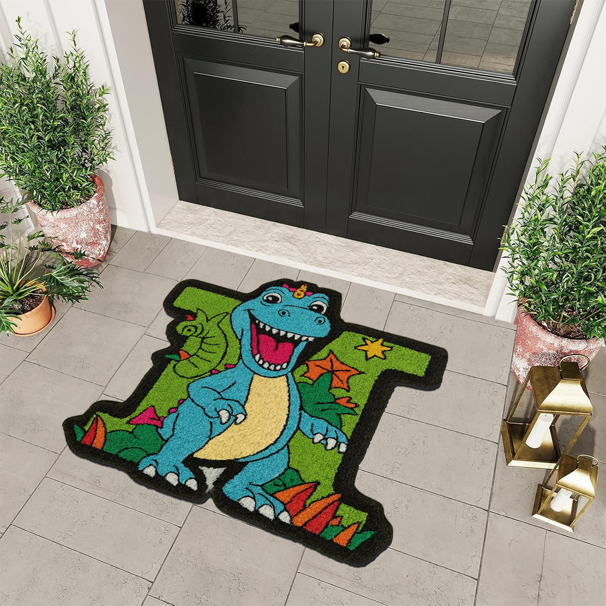 Dinosaur Initial Name Letter Perfect Gift For Kids - Personalized Kid Non-Slip Tufted Rug