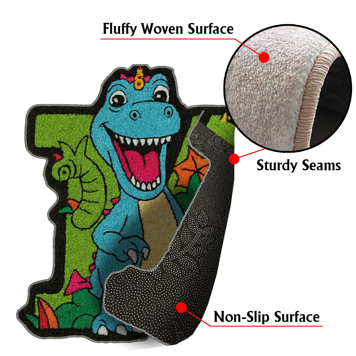 Dinosaur Initial Name Letter Perfect Gift For Kids - Personalized Kid Non-Slip Tufted Rug