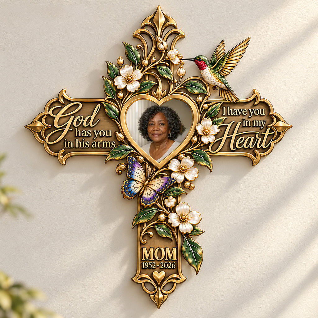 God Has You In His Arms, I Have You In My Heart - Personalized Memorial 3D Printed Cut Metal Sign