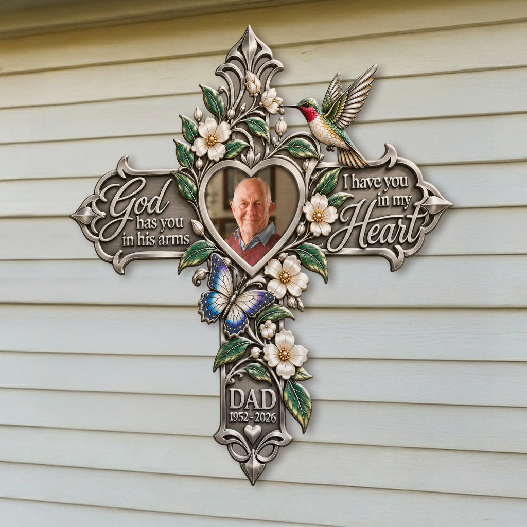 God Has You In His Arms, I Have You In My Heart - Personalized Memorial 3D Printed Cut Metal Sign