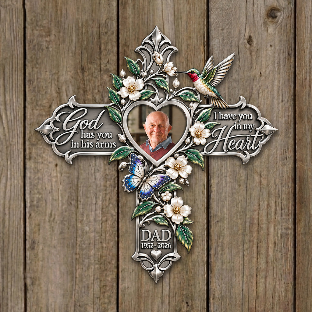 God Has You In His Arms, I Have You In My Heart - Personalized Memorial 3D Printed Cut Metal Sign