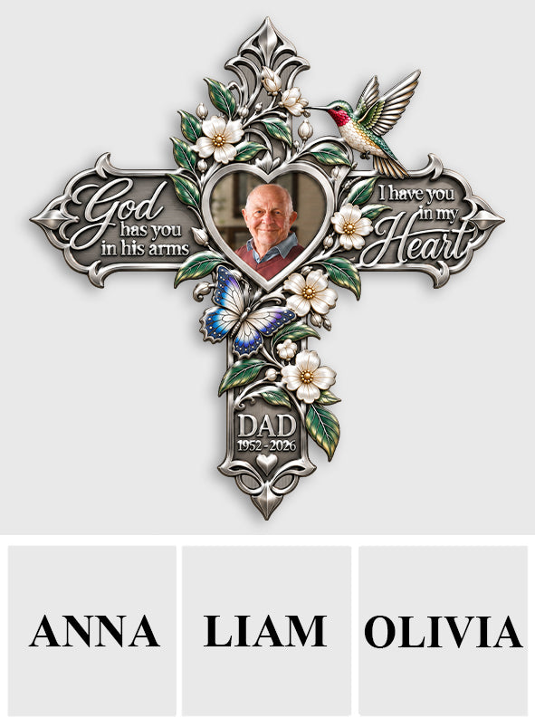 God Has You In His Arms, I Have You In My Heart - Personalized Memorial 3D Printed Cut Metal Sign