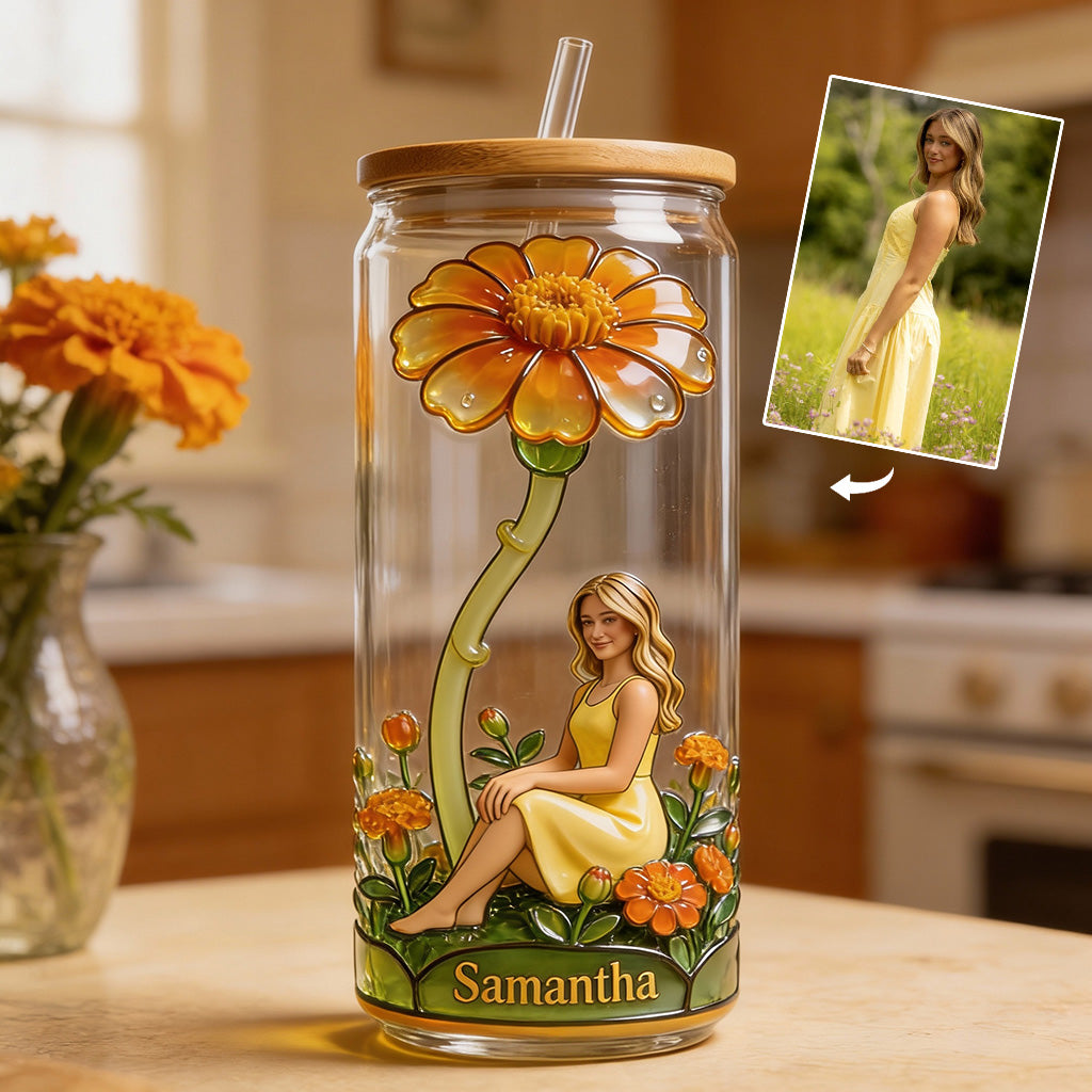 Custom Any Photo Birthmonth Flower - Personalized Self Love Can Glass