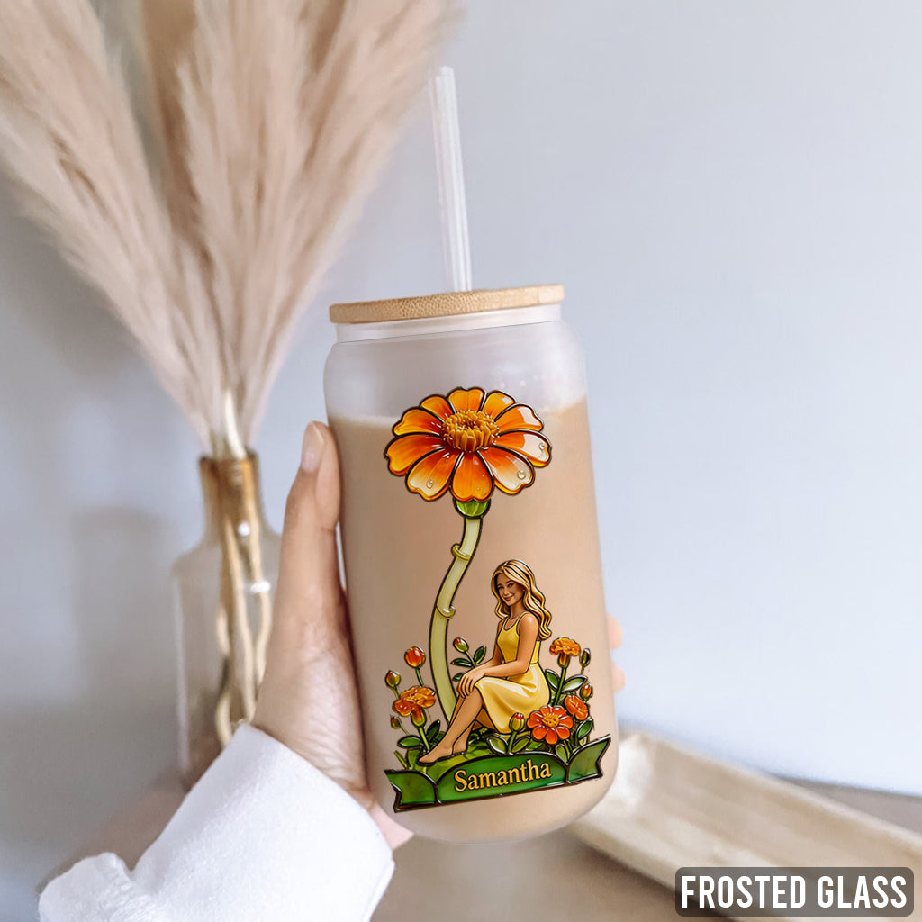 Custom Any Photo Birthmonth Flower - Personalized Self Love Can Glass