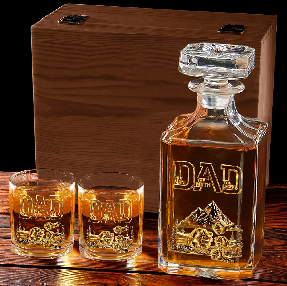 Dad & Kids Fist Bump - Personalized Father Whiskey Decanter Set