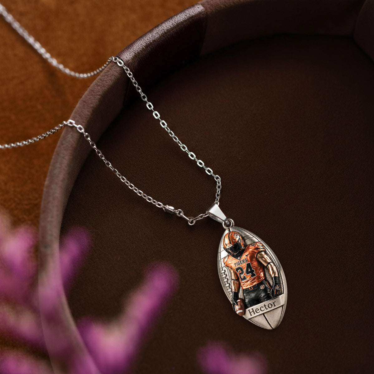 Any Sport Any Ball - Personalized Football Shaped Metal Pendant Necklace