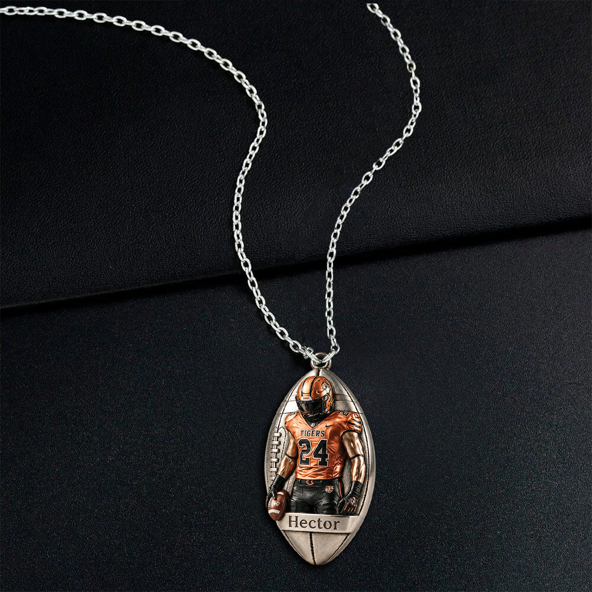 Any Sport Any Ball - Personalized Football Shaped Metal Pendant Necklace