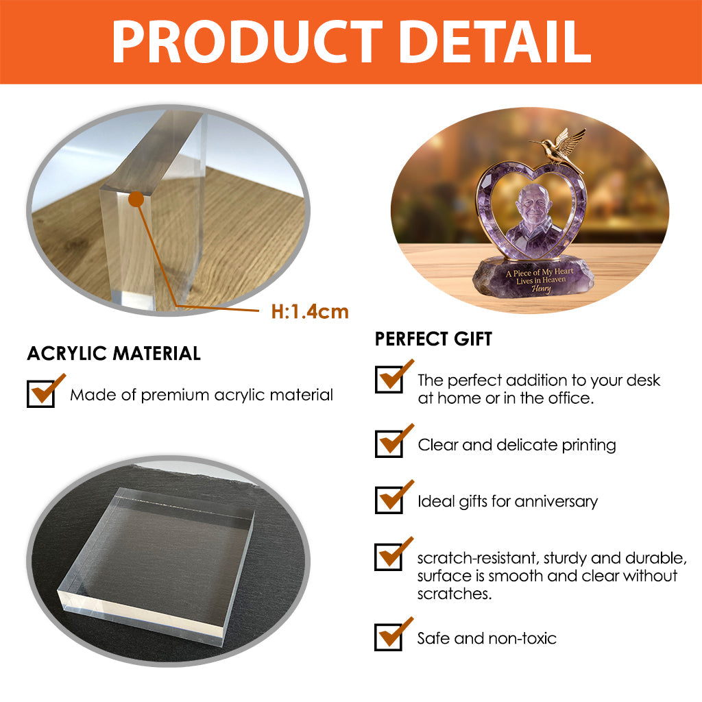 A Piece Of My Heart Lives In Heart - Personalized Memorial Custom Shaped Acrylic Plaque