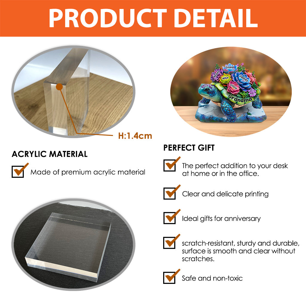 Grandma Turtle - Personalized Grandma Custom Shaped Acrylic Plaque