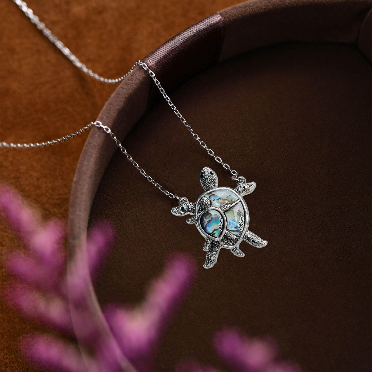 Mom Grandma Turtle - Personalized Mother Custom Shaped Pendant Necklace