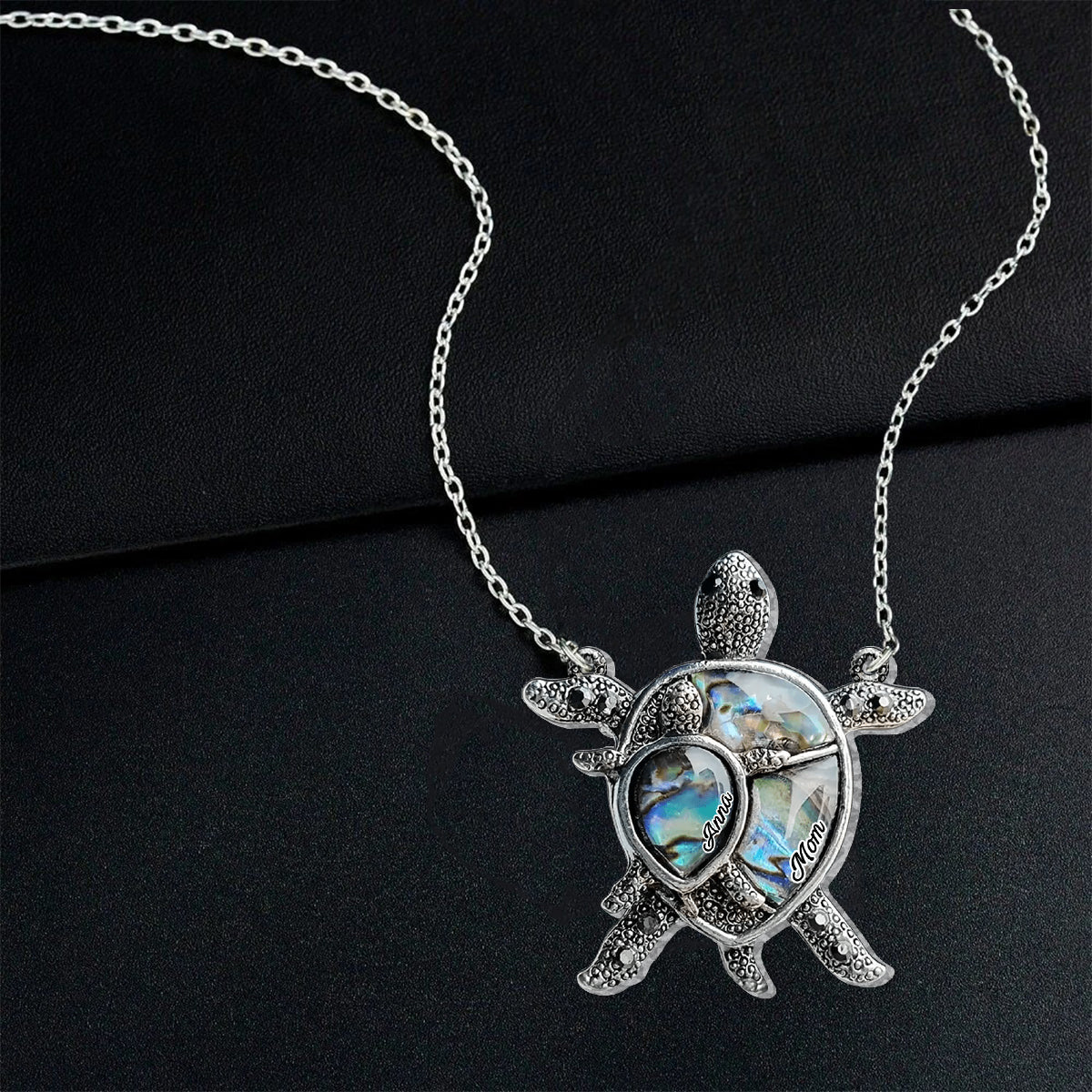 Mom Grandma Turtle - Personalized Mother Custom Shaped Pendant Necklace