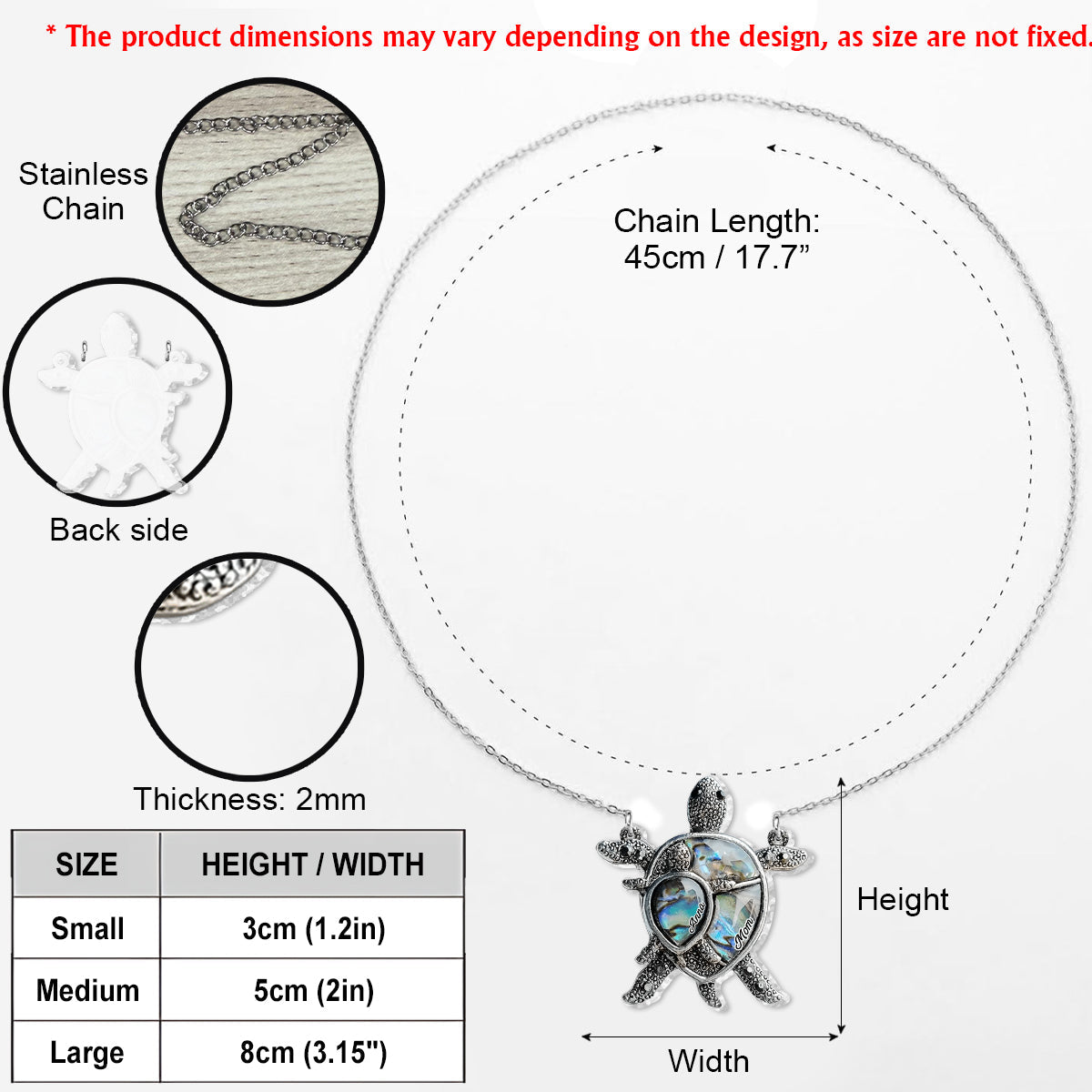 Mom Grandma Turtle - Personalized Mother Custom Shaped Pendant Necklace