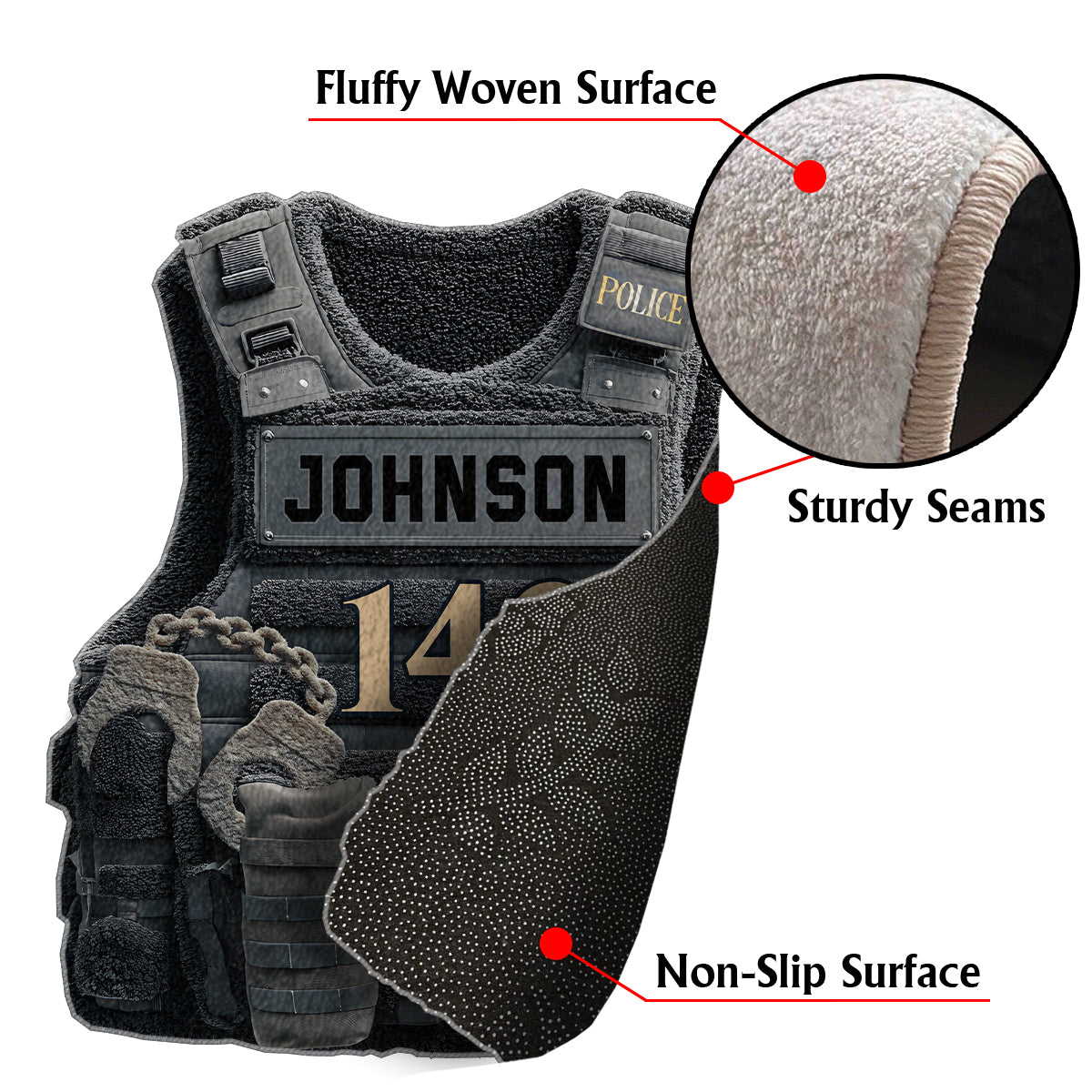Bulletproof Police Vest - Personalized Police Officer Non-Slip Tufted Rug