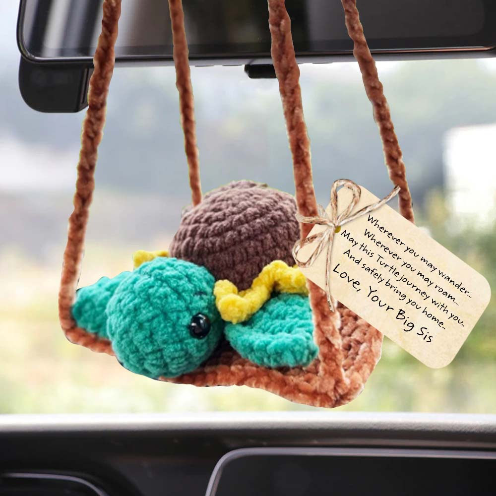 Sunflower Turtle Good Luck - Turtle Crochet Car Hanging With Card