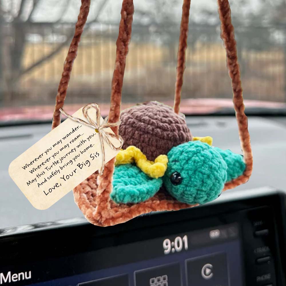 Sunflower Turtle Good Luck - Turtle Crochet Car Hanging With Card