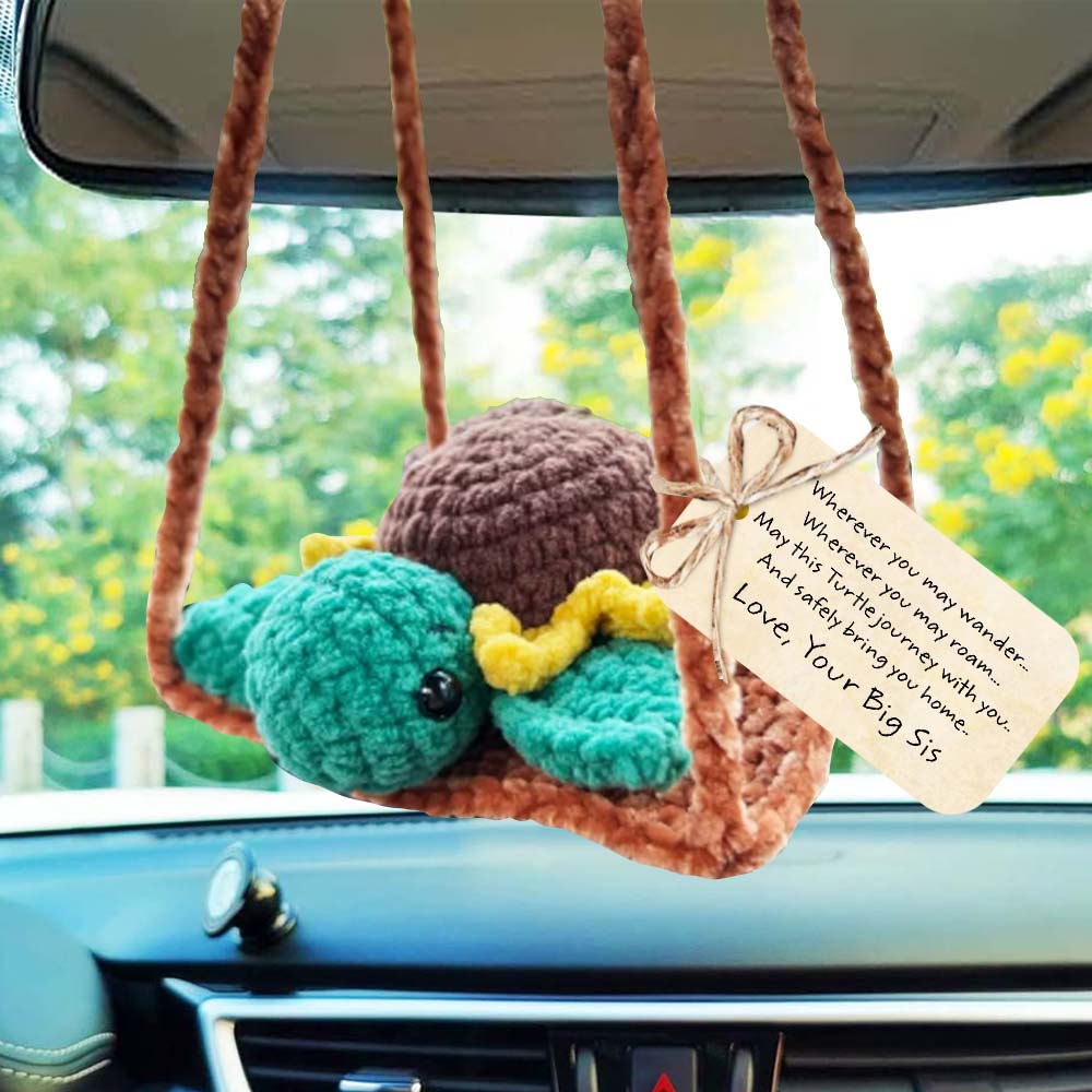 Sunflower Turtle Good Luck - Turtle Crochet Car Hanging With Card