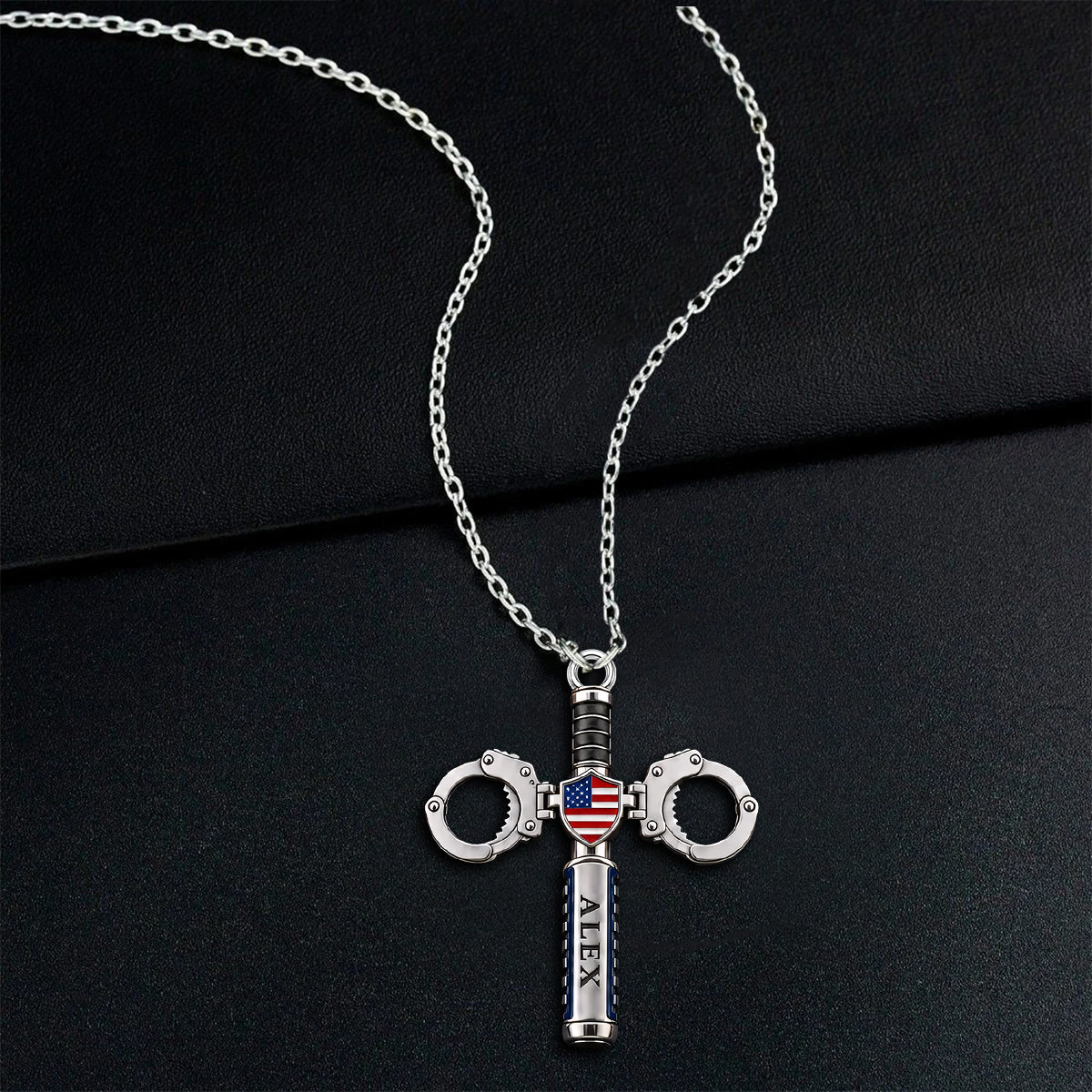 God Blessed The Blue - Personalized Police Officer Shaped Metal Pendant Necklace