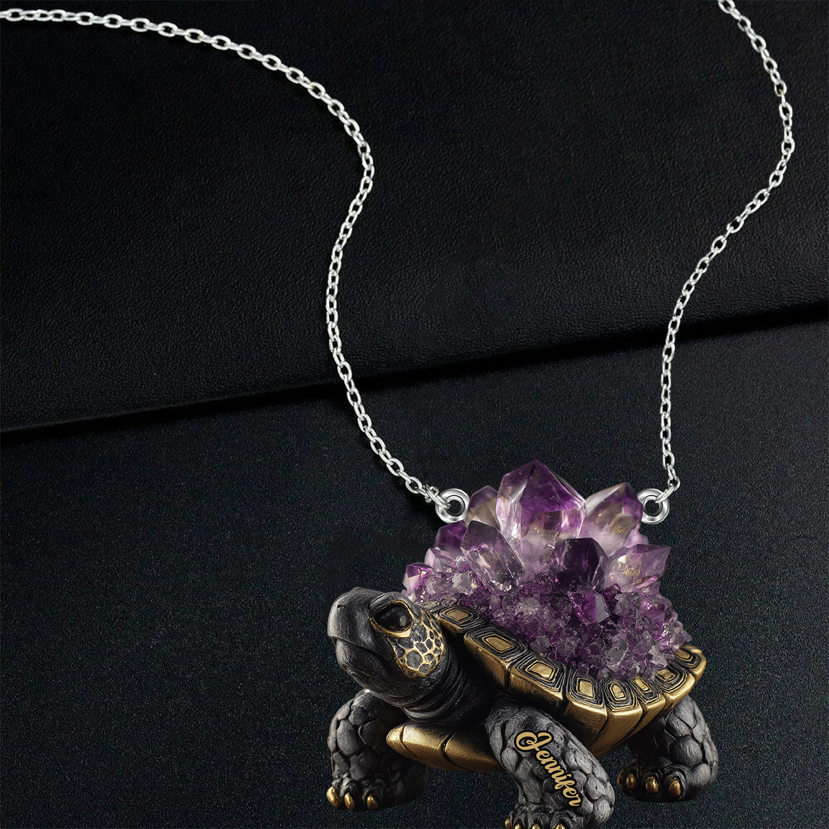 Amethyst/ Rose Quartz/ Ruby/... Style Turtle - Personalized Turtle Custom Shaped Pendant Necklace