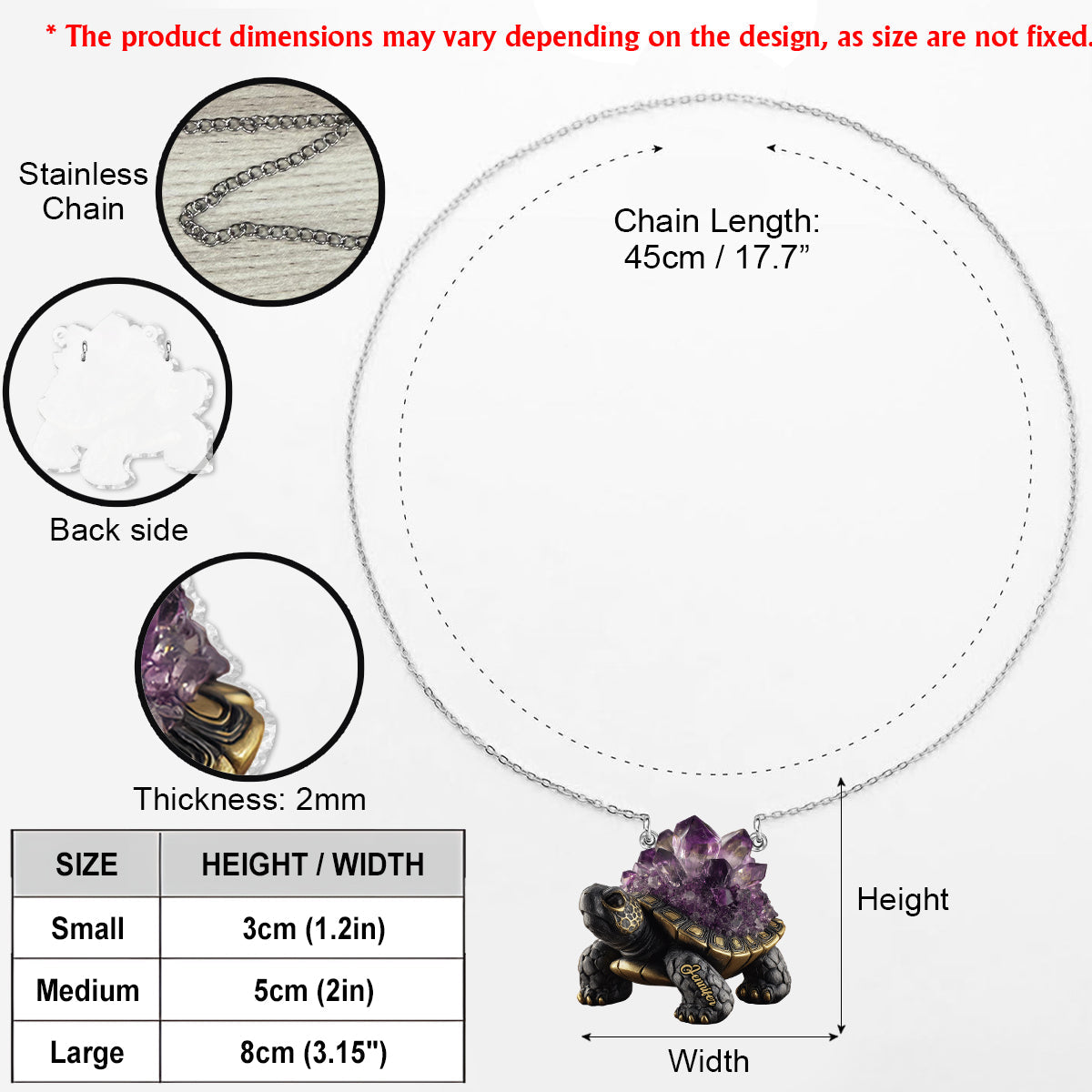 Amethyst/ Rose Quartz/ Ruby/... Style Turtle - Personalized Turtle Custom Shaped Pendant Necklace
