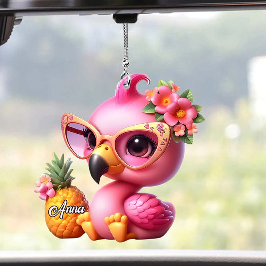 Love Flamingos - Personalized Flamingo Car Ornament