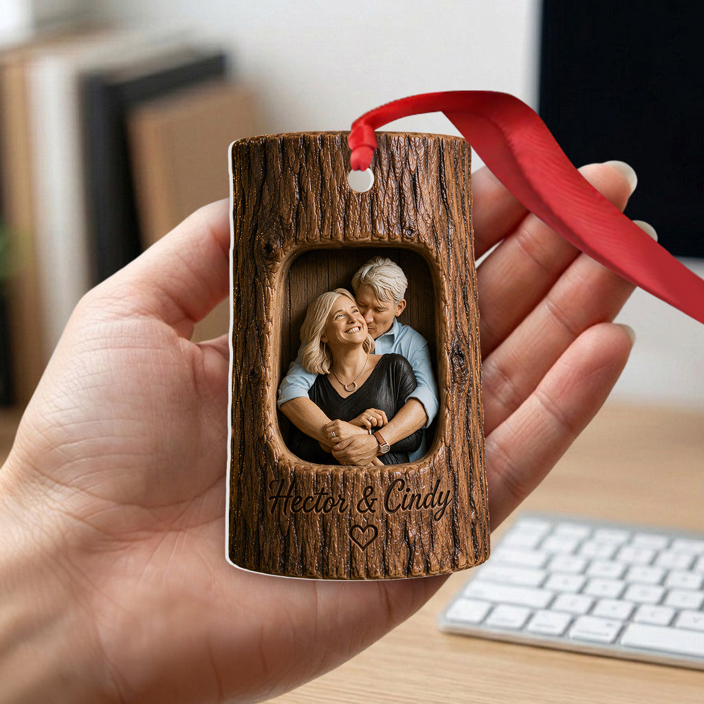 Any Photo Tree Trunk Couple Gift - Personalized Couple Premium 3D Ornament