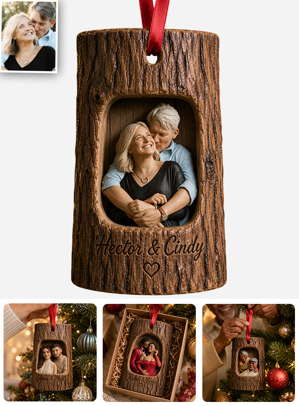 Any Photo Tree Trunk Couple Gift - Personalized Couple Premium 3D Ornament