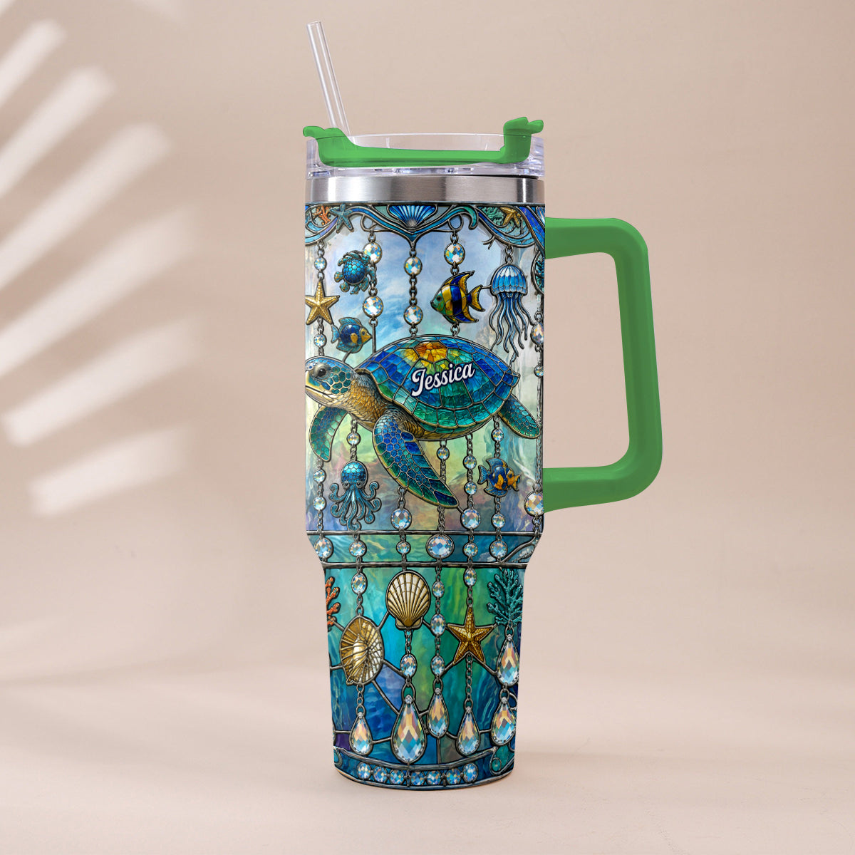 Ocean Turtle - Personalized Turtle Tumbler With Handle