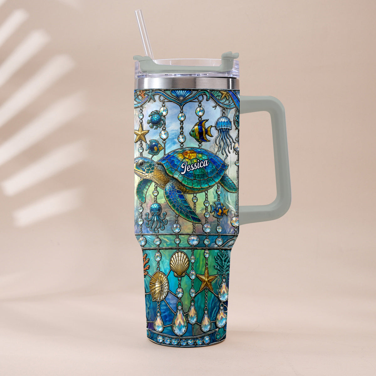 Ocean Turtle - Personalized Turtle Tumbler With Handle